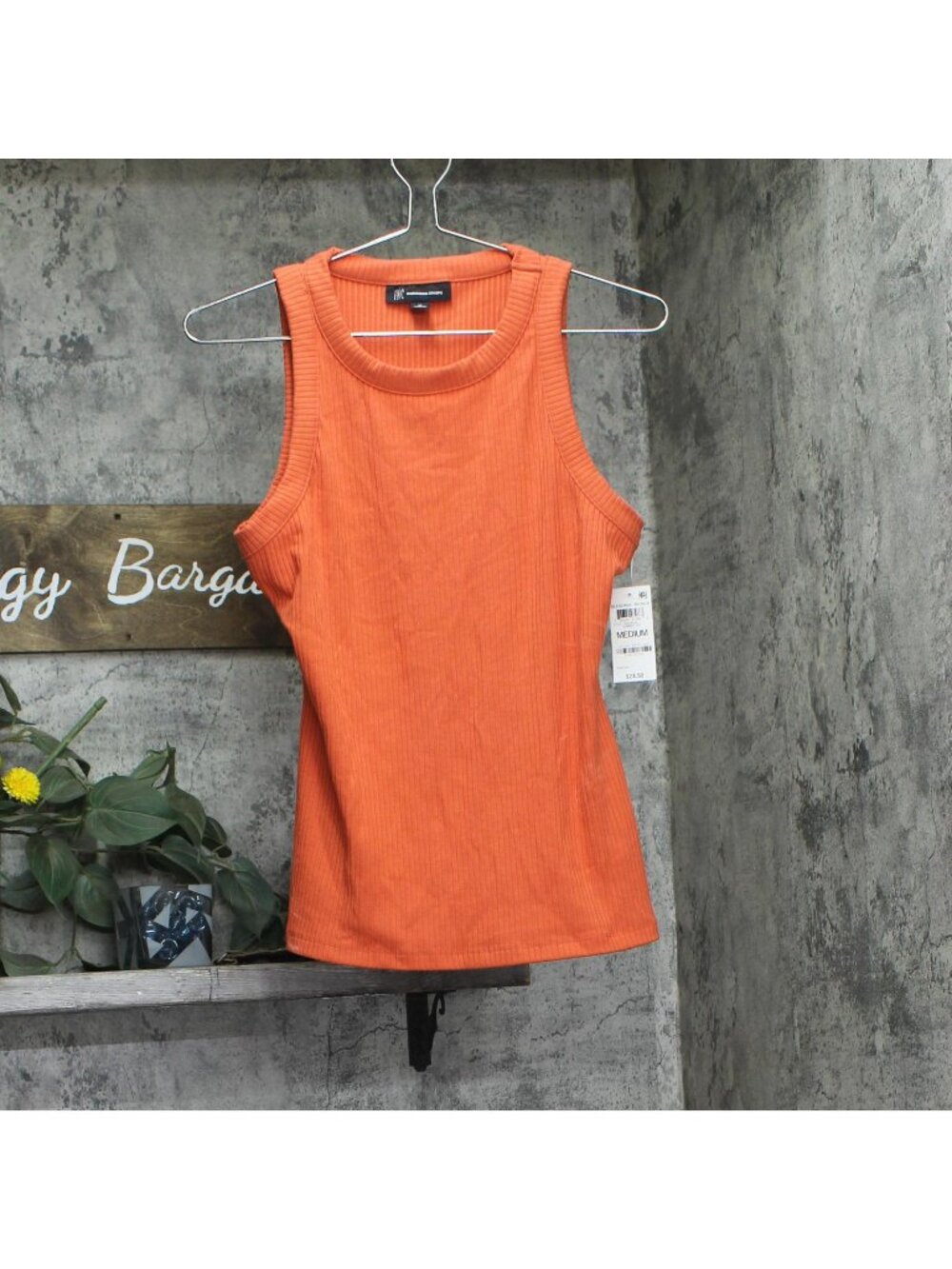 INC International Concepts Womens Ribbed Crewneck Top Summer Fig Orange M